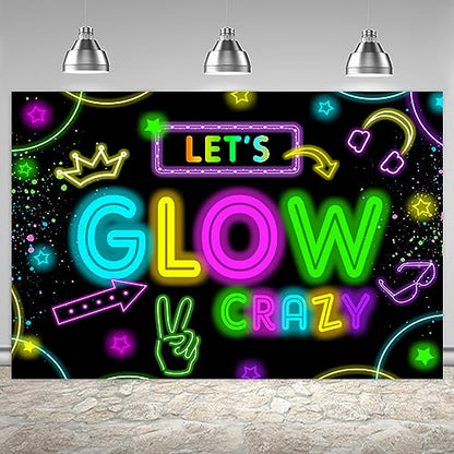 Neon Glow Party Decorations Supplies Backdrop 6x4ft Glow in The Dark Let’s Glow Banner Photography Background Birthday Sleppover Graffiti Splash Paint Black Light Kids Photo Booth - size: 6x4ft