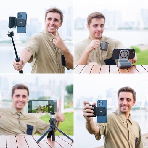 KIWIFOTOS for iPhone Magsafe Camera Grip Magnetic Phone Handle with Bluetooth Remote for iPhone 17 16 15 14 Pro Max Samsung S26 S25 Smartphone Vlog Video Shooting(Tripod NOT Included) - color: Magsafe Phone Grip-Black