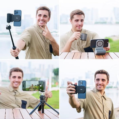 KIWIFOTOS for iPhone Magsafe Camera Grip Magnetic Phone Handle with Bluetooth Remote for iPhone 17 16 15 14 Pro Max Samsung S26 S25 Smartphone Vlog Video Shooting(Tripod NOT Included) - color: Magsafe Phone Grip-Black