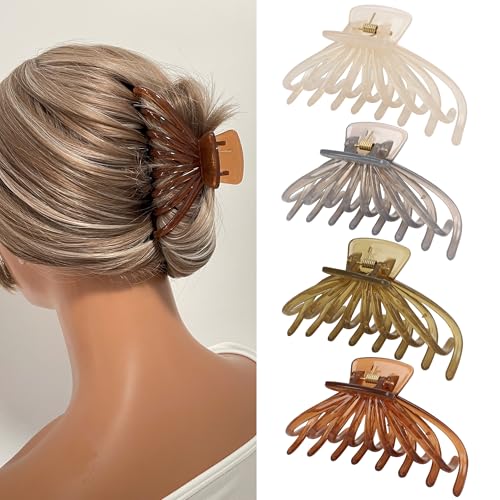 Hair Claw Clips for Thick Hair, 4 Pack - Extra Large Jelly Hair Claw Clips for Women, 4.75" Hair Accessories for Women Girls Gifts, Jelly 4 Colors - color: 4Jelly-Octopus