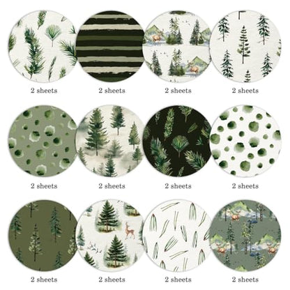 Double Sided Christmas Scrapbook Paper - 24 Sheets Christmas Tree Green Nature Woodland Forest Patterned Holiday Specialty Scrapbooking Paper Packs for Card Making Art Craft Photo Album - color: Green Christmas Tree