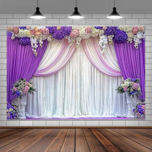 5 x 3 ft Purple Flower Backdrop Lavender Purple Lilac Floral Girl Birthday Portrait Background Photography Wedding Bridal Shower Baby Shower Anniversary Ceremony Decoration Photo Studio Props - color: Purple2, size: 5x3ft