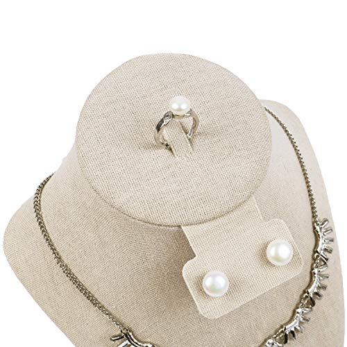 MOOCA 3 Pcs Set Tan Linen Combination Display Jewelry Stand Bust for Necklaces, Earrings, Rings, Jewelry Display For Vendors - color: Tan Linen, 3 pieces