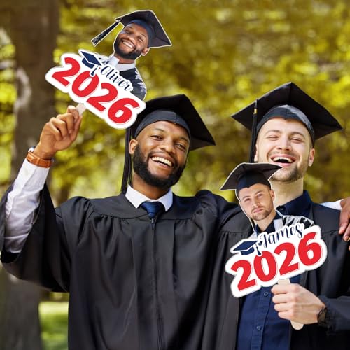 Graduation Custom Cutout Big Head on a Stick for 2026, 6 to 24", Fun Face Cardboard Cutouts, Personalized Fat Heads, Senior Night Photo Prop, Birthday, Party Décor, 1 PC, Red - color: 2026 Red