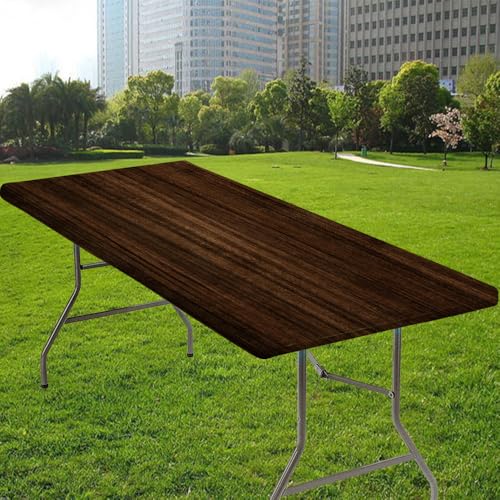 Brown Wood Texture Background Rectangle Table Cloth Cover, Waterproof Polyester Elastic Fitted Tablecloth, Washable for Picnic, Camping, Outdoor, for 48x24 Inch Rectangular Table, Style 151 - color: Wood Texture -18, size: 48" x 24" (Rectangular)