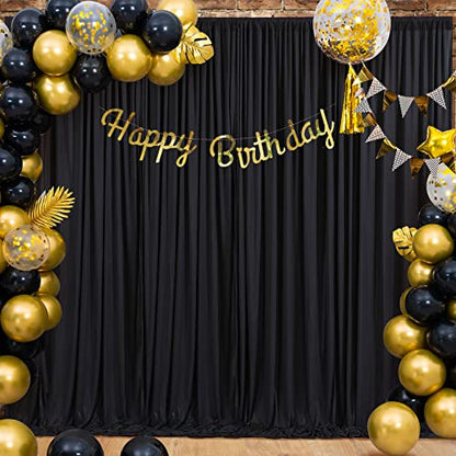 Black Backdrop Curtain 2 Panels-Wrinkle-Free Black Curtains Polyester Photography Drapes for Wedding Birthday Party Photo Background Backdrop Stand- 8 X10FT - color: Black, size: W4' X H10'(2 Panels)