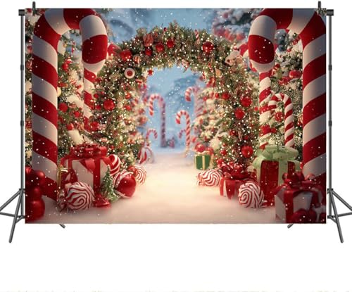 Mocsicka Christmas Candy Cane Backdrop Red Candy Land House Xmas Photography Backdrop Winter Snow Scene Christmas New Year Family Holiday Party Decorations Photo Booth Props (5x3ft (60x36 inch)) - size: 5x3ft (60x36 inch)