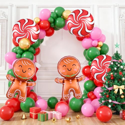 Biapian Christmas Balloons Decorations, Large Gingerbread Man Balloons Foil Red Candy Cane Balloon Helium for Merry Christmas Baby Shower Holiday Xmas New Year Birthday Party Decorations Supplies - style: Red Xmas