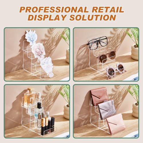 Kathfly 2 Pack Acrylic Display Stand for Purses & Wallets, Clear Riser Organizer Shelf for Perfume, Sunglasses, Cosmetics, Tiered Countertop Vendor Display for Fairs, Retail (5-tier) - size: 5-tier