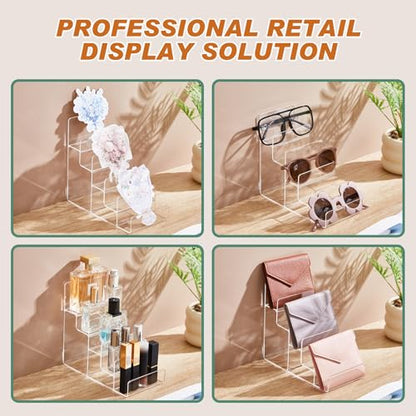 Kathfly 2 Pack Acrylic Display Stand for Purses & Wallets, Clear Riser Organizer Shelf for Perfume, Sunglasses, Cosmetics, Tiered Countertop Vendor Display for Fairs, Retail (5-tier) - size: 5-tier