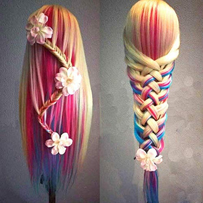 Beauty Star 29" Colorful Mannequin Head with 100% Syntheic Hair, Doll Head for Hair Styling and Braiding Practice, Professional Bride Cosmetology Training Manikin Head with Clamp Stand Updo Kit - color: Colorful