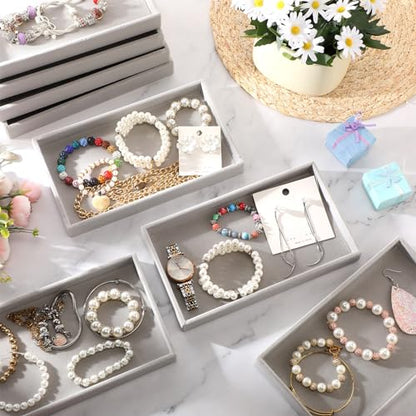 Inbagi 16 Pcs Small Velvet Jewelry Tray Stackable Jewelry Drawers Organizer Trays Storage Display Trays for Earring Ring Necklace Bracelet 8.3 x 5 x 1 Inches, Grey