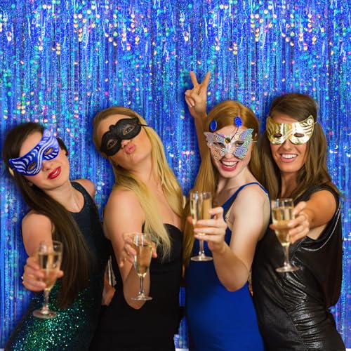 4 Packs Blue Foil Fringe Curtain, Navy Blue Metallic Tinsel Backdrop for Birthday, Wedding, Baby Shower, Bachelorette, Graduation, Galaxy Space Party Decorations Supplies - color: Blue