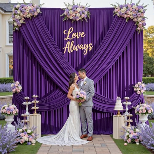 10ft×12ft Wrinkle Free Purple Backdrop Curtain for Wedding Parties, 2 Panels 5×12ft Long Silky Polyester Fabric Backdrop Drapes Photo Back Drop Curtains for Girls Party Photography Background Cloth - color: Purple, size: 12ft Long_2 Panels