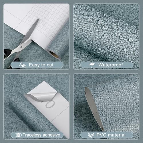 Peel and Stick Grasscloth Wallpaper Texture Navy Blue Faux Linen Contact Paper Self Adhesive Removable Vinyl Wall Paper for Bedroom Cabinets Shelf Liners Waterproof Easy Clean 17.3 x 1200 Inch - color: Navy Blue, size: 17.3" x 1200"