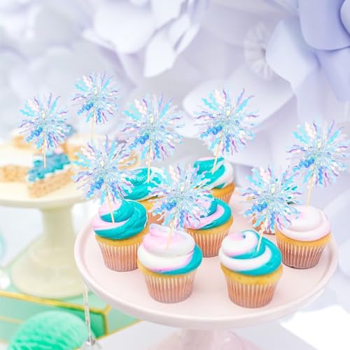 30 PCS Foil Firework Cupcake Toppers Sparkle Tinsel Cupcake Picks Happy Birthday Cake Toppers Drink Stirrers Cocktail Food Fruit Toothpicks for Baby Shower Wedding Party Decorations Supplies Blue - color: Blue