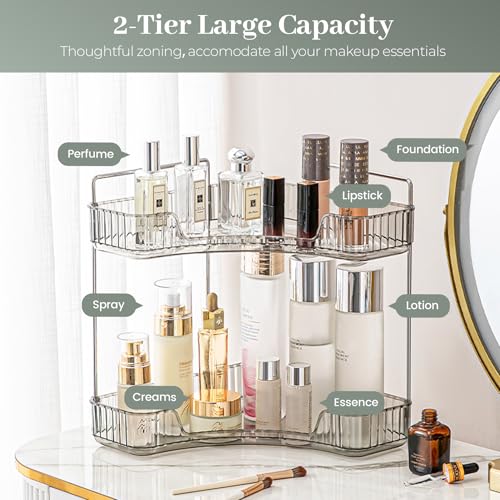 Aveniee Corner Bathroom Counter Organizer, Bathroom Countertop Shelf Makeup Organizer for Vanity Perfume Tray for Corner Storage (2 Tiers, Grey) - color: Classic Grey, size: 2 Tier