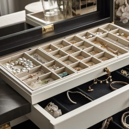 Highergo 8 Pcs Velvet Jewelry Trays Stackable Drawers Organizer Ring Earring Bracelet Necklace Storage Trays, 8.3x4.7x1''(12 Grids) - style: 12 Grids