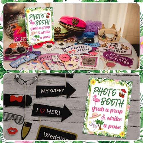 Briwooody Luau Summer Photo Booth Props with Stand Retro Background Table for Luau Hawaiian Summer Beach Indoor and Outdoor Party Theme Event Photography Props Desktop Decoration Supplies - style: Summer