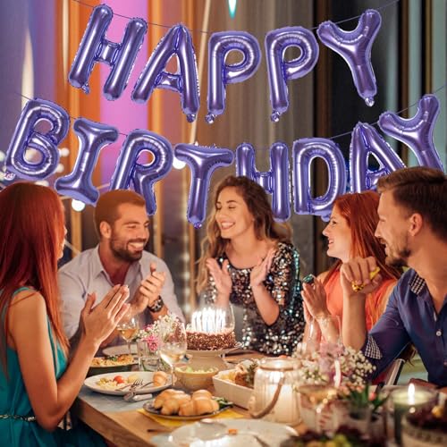 KALOR Pruple Happy Birthday Balloons Banner, 16 Inch Mylar Foil Letters Balloon Sign for Birthday Party Decorations Photo Booth Backdrop - color: Purple