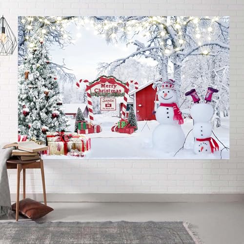 20x10ft Christmas Backdrop Winter Snow Scene Xmas Pine Tree Snowman Photography Background Merry Christmas Party Winter Holiday Decorations Supplies Photo Booth Props - size: 20x10ft