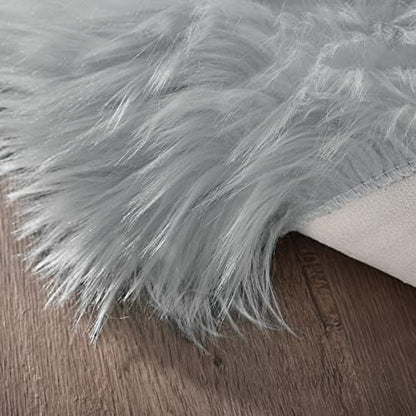 Goolela Grey Fluffy Fuzzy Furry Rug 2x6 for Bedroom Bedside Runner Faux Sheepskin Fur Shaggy Soft Plush Rectangle - color: Grey, size: 2' x 6' (Rectangular)