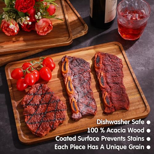 Roowest 5 Pack Solid Acacia Wood Serving Trays for Laser Engraving Rectangular Wooden Board for Food Appetizer Serving Tray Plates for Vegetables Fruit Cheese Housewarming Gifts(13 x 9 Inch) - size: 13 x 9 Inch