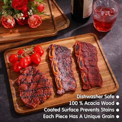 Roowest 5 Pack Solid Acacia Wood Serving Trays for Laser Engraving Rectangular Wooden Board for Food Appetizer Serving Tray Plates for Vegetables Fruit Cheese Housewarming Gifts(13 x 9 Inch) - size: 13 x 9 Inch