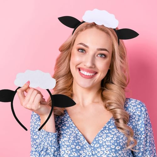 DIYASY 6 Pcs Sheep Ear Headbands, Plush Sheep Lamb Headband Farm Barnyard Animals Christmas Costume for Men Women Xmas Holiday Photo Props Party Decor