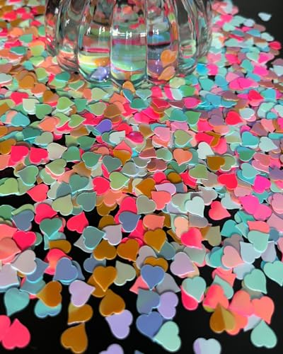 Iridescent Heart Confetti, Multicolor Valentines Day Table Scatter Sequins Heart Scatter for Wedding Bridal Shower Birthday Party - color: Multicolor