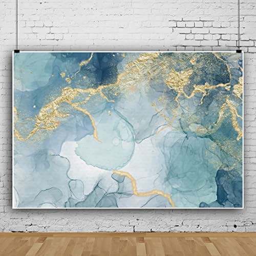 Leyiyi 6x4ft Blue and Gold Marble Texture Backdrop Banner Ink Painting Blooming Textured Luxury Gold Fluid Powder Abstract Art Background for Photography Video Shoot Wallpaper Photo Booth Props - color: Gold, Blue, size: 6x4ft