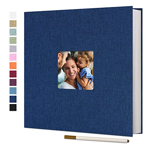 Vienrose Large Photo Album Self Adhesive for 4x6 8x10 Pictures Linen Scrapbook Album DIY 60 Blank Pages with A Metallic Pen - color: Blue, size: 11"x10.6" 60Pages