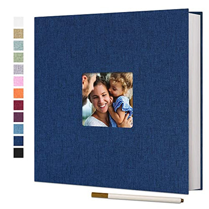 Vienrose Large Photo Album Self Adhesive for 4x6 8x10 10x12 Pictures Linen Scrapbook Album DIY 60 Blank Pages with A Metallic Pen - color: Blue, size: 13"x12.6" 60Pages