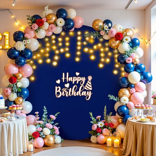 6.6 ft Navy Blue Round Backdrop Cover with Lights Circle Arch Backdrop Cover with Fairy Lights for Baby Shower Boy Birthday Party Wedding Bridal Shower Photography Photo Shoot Background Decorations - color: Navy Blue, size: 6.6 FT