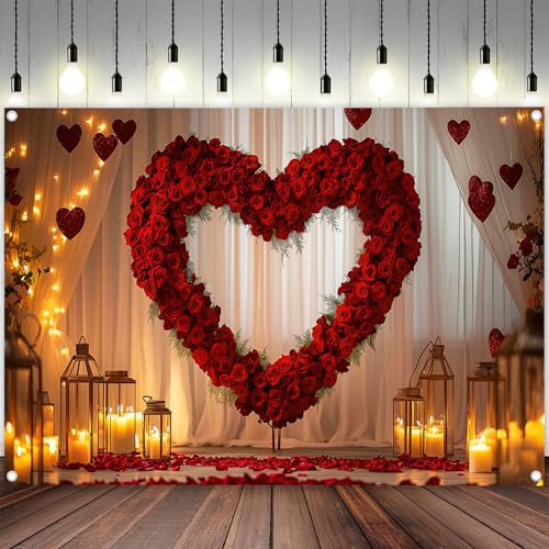 7X5ft Valentine's Day Backdrop Red Love Heart Photography Background, Romantic Wedding Bridal Party Background Decor Love Heart Backdrop Banner Portrait Photo Studio Booth Props - color: Red-2, size: 7x5ft