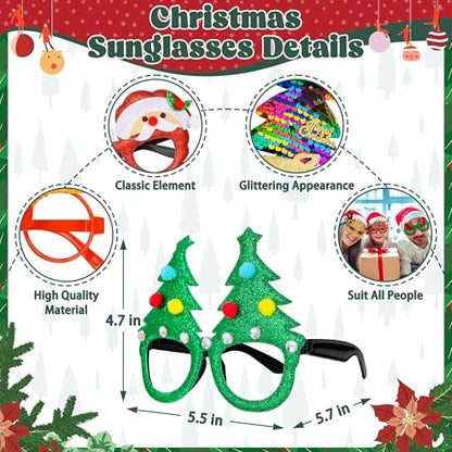 HOVACY 100Pieces Christmas Headbands and Glasses Frames Set, Christmas Party Favors, Cute Eyeglasses Headwear Set with Santa Hat, Snowman, Tree Designs, Christams Party Supplies Decor Photo Props - style: 100pcs