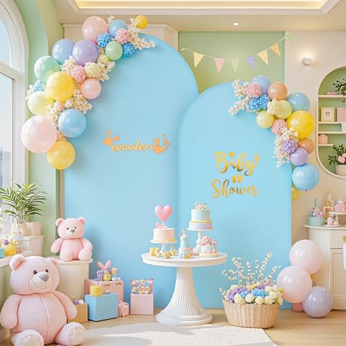 7.2 and 6FT Baby Blue Arch Covers Set of 2, Stretchy Spandex Fabric Arch Backdrop Cover, Double-Sided Fitted Wedding Arch Backdrop for Baby Shower Birthday Party Photo Booth Decoration - color: Light Blue