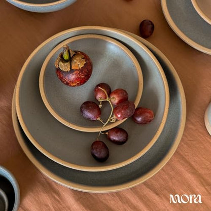 MORA Medium Plates Set of 4, 8.5 inch Ceramic Pottery Salad Plates - Microwave, Oven and Dishwasher Safe - Harvest - color: Harvest