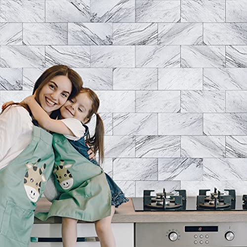 Art3d 102-Piece Peel and Stick Tile Backsplash for Kitchen Bathroom, 3in. × 6in. Stick on Subway Tile White Granite - color: White Granite