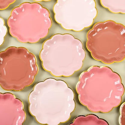 AimFun 48 Pcs Dusty Pink Party Plates Gradient Color Dessert Paper Plate 7inch Gold Foil Scalloped Edge Disposable Cake Plates for Tea Party Birthday Bridal Baby Shower Wedding Party Supplies - color: Dusty Pink