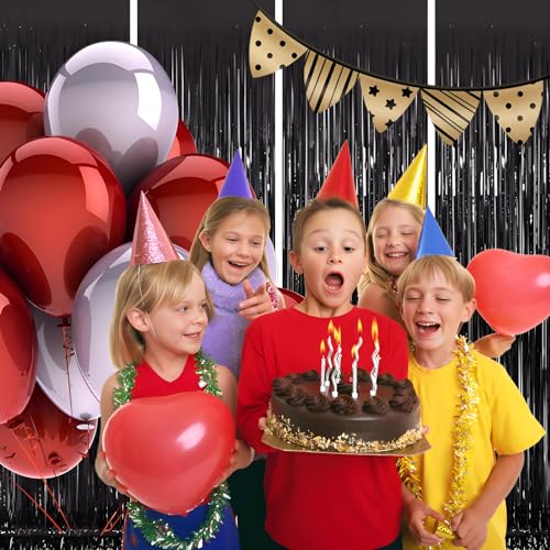Valentines Day 4 Pack 3.3 * 8.3 ft Foil Curtain Metallic Tinsel Fringe Curtains Photo Booth Props Backdrop for Birthday Wedding Engagement Baby Shower Christmas Holiday Celebration Partyl,Black - color: Black, size: 4 Pack
