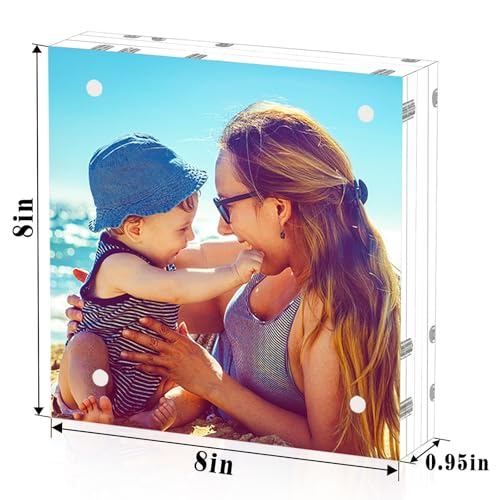 HELPLEX 5 Pack 8x8 Acrylic Picture Frames, 24mm Thicker Square Frameless Clear Frame Double Sided Magnetic Frame, Free Standing Desktop Display Stand Acrylic Frames - size: 8x8(5 PACK)