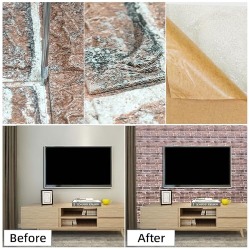 3D Wall Panels Peel and Stick in Red White, 40 PCS XPE Foam 3D Wallpaper, Faux Brick Wall Panels for Bedroom, Stairs, Kitchen - color: Red Brick, size: 40PCS