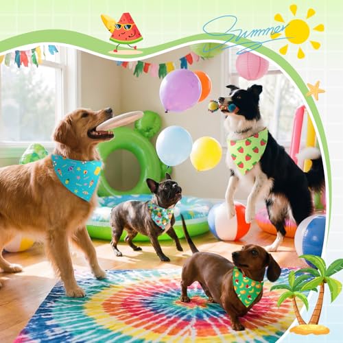 Abbylike 100 Pieces Summer Themed Dog Bandanas Bulk Hawaiian Dog Bandanas for Pets Triangle Kerchief Scarf Bibs Set for Summer Pets Dogs Party Costume Accessories, 25 Styles (25.6 x 17.7 x 17.7) - size: 25.6 X 17.7 X 17.7 Inch, style: Summer