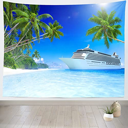 BELECO Luxury Cruise Ship Backdrop Fabric 15x8ft Cruise Backdrop for Photography Tropical Ocean Island Caribbean Sea Coconut Trees Summer Holiday Travel Background Birthday Wedding Photoshoot Props - size: 15x8FT