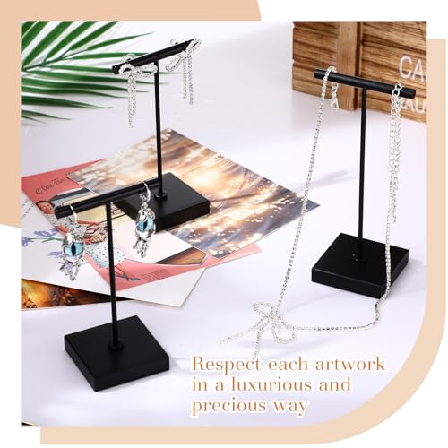 Kigeli 6 Pack Metal T Bar Earring Display Stand Retail Earring Display Holder Detachable Metal Earring Display Storage Rack Jewelry Photography Prop, Square Base, Height 4.3" and 5.1" (Black) - color: Black
