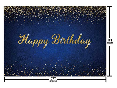AIBIIN 8x6ft Dark Blue Happy Birthday Backdrop Dark Blue Gold Dots Photography Background Boys Girls Men Women Birthday Party Decorations Banner Photo Booth Props - color: Dark Blue, size: 8X6ft