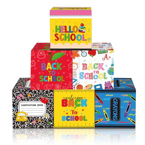 Tenceur 6 Pcs Back to School Decorations Box First Day of School Party Decor 11.8'' Crayon Composition Notebook Paper Boxes for Teacher Classroom Preschool Kindergarten Photo Booth Prop Party Supplies - style: Back to School