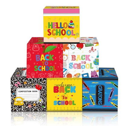 Tenceur 6 Pcs Back to School Decorations Box First Day of School Party Decor 11.8'' Crayon Composition Notebook Paper Boxes for Teacher Classroom Preschool Kindergarten Photo Booth Prop Party Supplies - style: Back to School