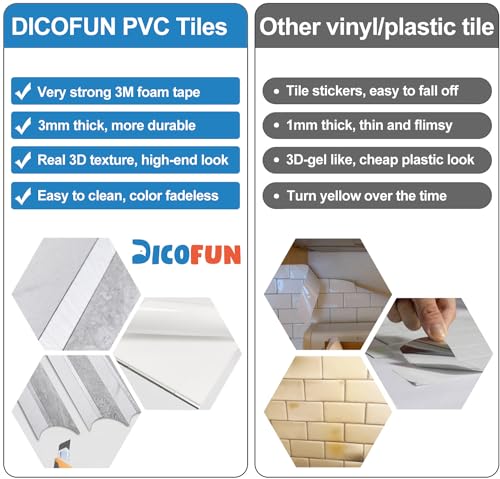 DICOFUN 10-Sheet Grey & White Marble Peel and Stick Backsplash for Kitchen, PVC Stick on Backsplash Wall Tiles - color: Fish Scale/Grey and White Marble, size: 10 Sheets, 12"x12"x0.12"